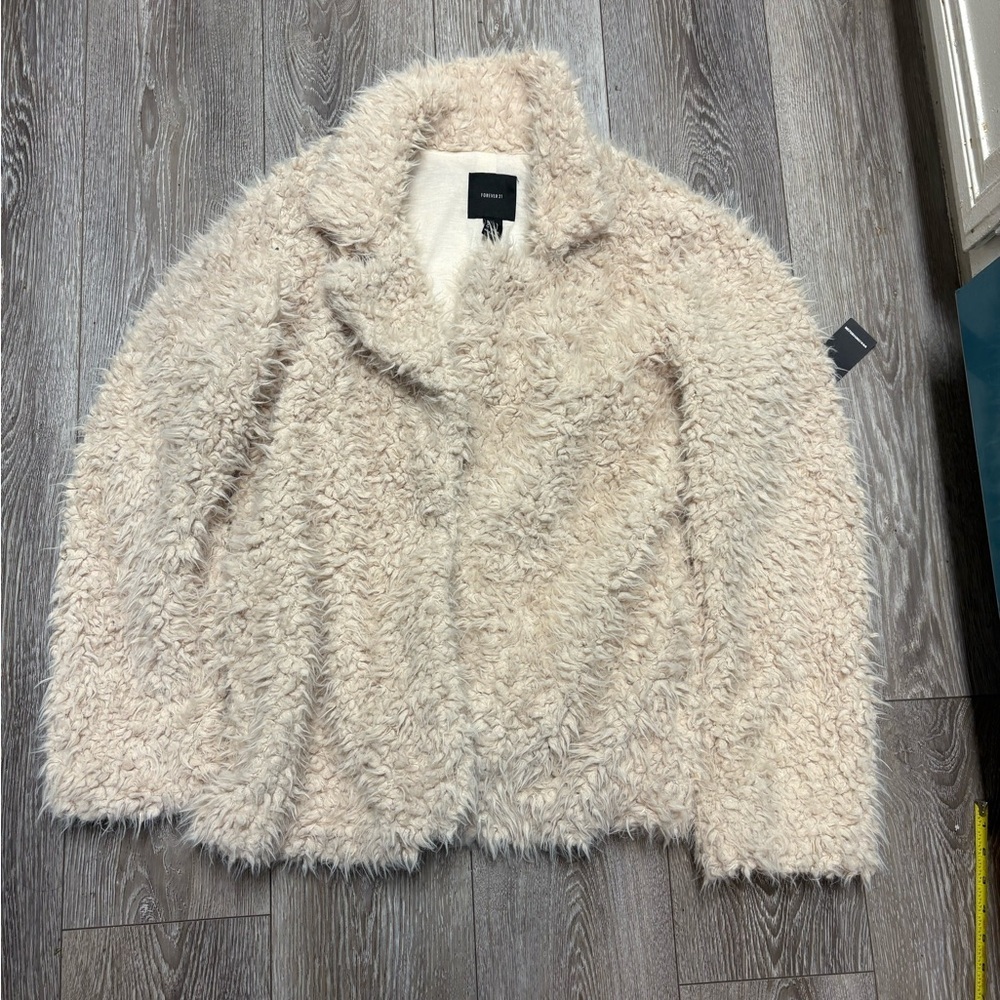 Forever 21 Plush Teddy Jacket in Cream